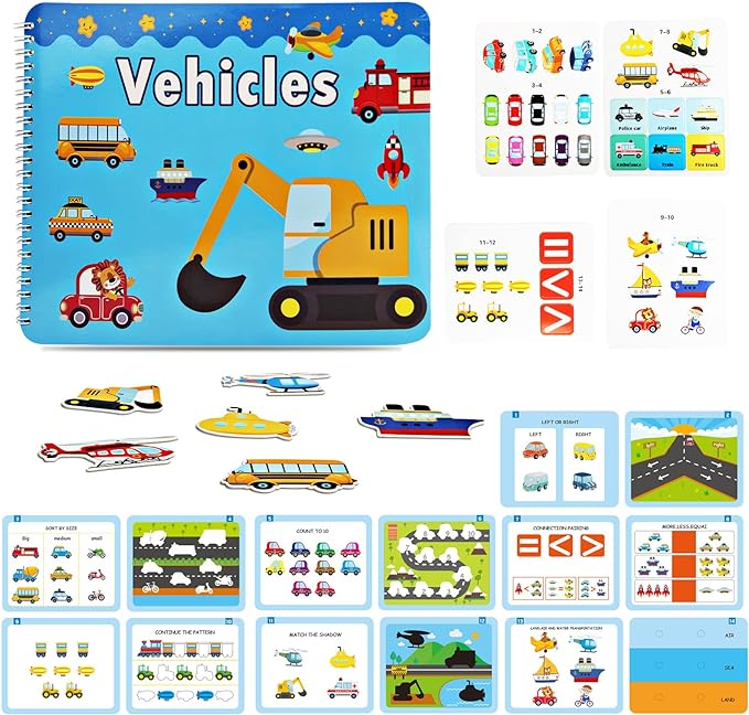 Preschool Montessori Toys for Toddlers, Vehicle Busy Book Learning Kids Toddlers Activities, Autism Sensory Educational Boys & Girls Christmas Birthday Gifts
