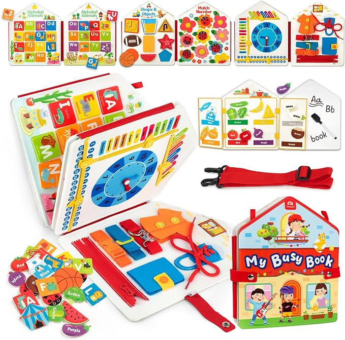 Coogam Toddler Felt Montessori Busy Book, Activity Sensory Boards Fine Motor Skill Quiet Book Car Travel Binder Autism Toys Preschool Learning Educational Toy Gift for 3 4 5 Year Old