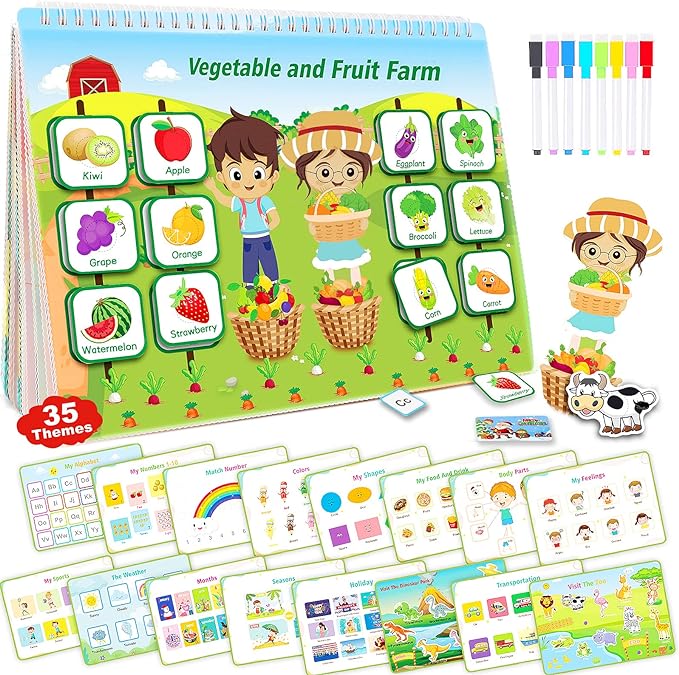 Montessori Busy Book Learning Toys for 2 3 4 5 Year Old Toddler - Kids Preschool Activities Newest 35Themes Activity Binder Early Educational Autism Sensory Travel Gifts Boys Girls