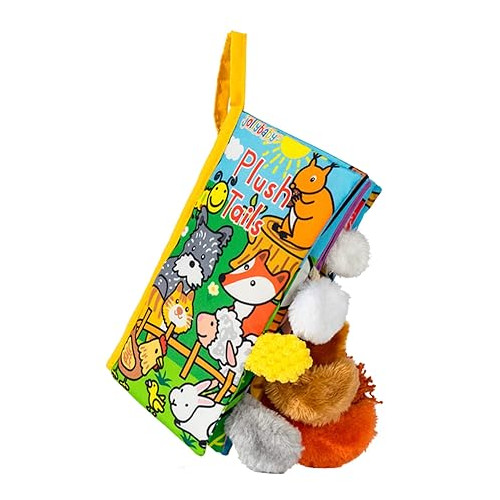 Jollybaby Baby Cloth Books, Touch & Feel Crinkle Soft for Infants Babies, Toddler Early Educational Interactive Stroller Toys, Girl Boy Gift(Plush Tails)