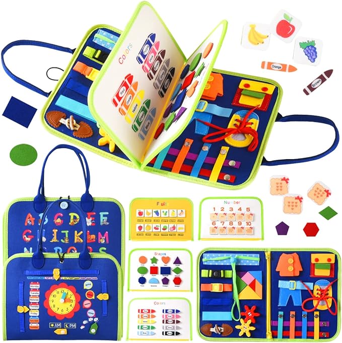 ZQFTZQ Busy Book for Toddlers 1 2 3 4 Years Old,Learning Activity Books 1-3,Montessori Quiet Board with DIY Page Motor Skills Travel Toys Airplane Car