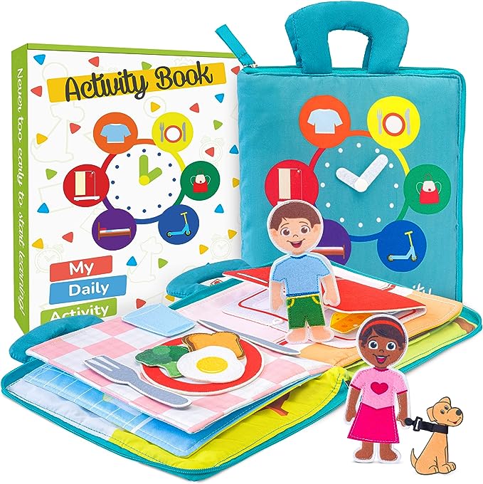 deMoca Montessori Busy Book for Toddlers, Travel Quiet with 10 Pages Learning Boys and Girls, Sensory Cloth Activity Interactive Daily Activities, Toy Kids