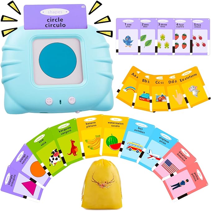 QuTZ ABC Learning Flash Cards for Toddlers 2-4 Bilingual Spanish English, Autism Toys, Speech Therapy Educational Talking Sight Words Boys and Girls, 275