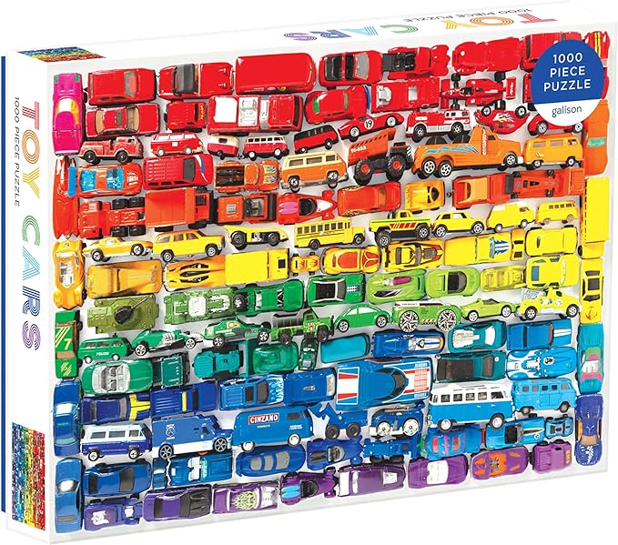 Galison 1000 Piece Rainbow Toy Cars Jigsaw Puzzle for Families and Adults, Finished is a Unique Image, Photo Art Includes Varying Colors Sizes of Cars, Multicolor