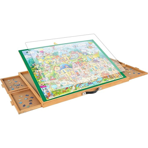 퍼즐테이블 1000PCS Adjustable Jigsaw Puzzle Board with 4 Drawers & Cover - 3-Tilting-Angle Wooden Table for Adults 21 X 29 Portable Top Easel Birthday Gift mom