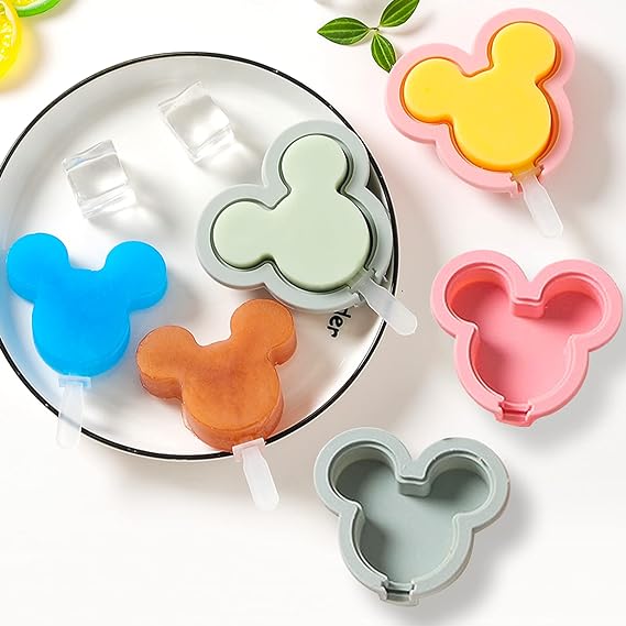 Silicone Popsicle Molds, Cute Ice Pop Molds Reusable Cake Mold Set with Lid Sticks, Easy Release BPA Free Cartoon Cream for Kids