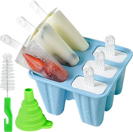 Popsicle Mould，Popsicle Maker Molds 6 Pieces Silicone Ice Pop BPA Free Mold Reusable Easy Release Make (Blue)