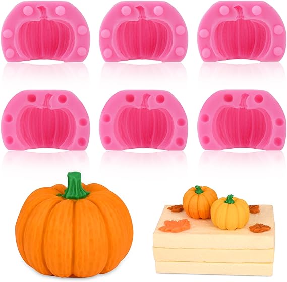 Actvty 3D Pumpkin Silicone Molds, 6 Pcs Half a Chocolate Candy Fondant Mold for Halloween Thanksgiving Fall Baking, Cake Decoration, Soap Candle Clay Resin Casting