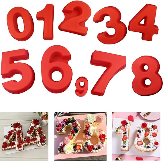 Silicone Numbers Cake Molds, 3D Digital Baking Mould,10Inch Large Number Pan Set 0-9 Pans for Birthday and Wedding Anniversary Molds