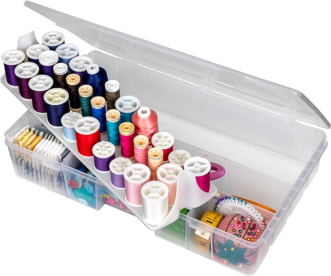 ArtBin 7003AB Sew-Lutions Sewing Supply Storage System with Lift-Out Thread Spool Tray, 1 Plastic Case, Clear