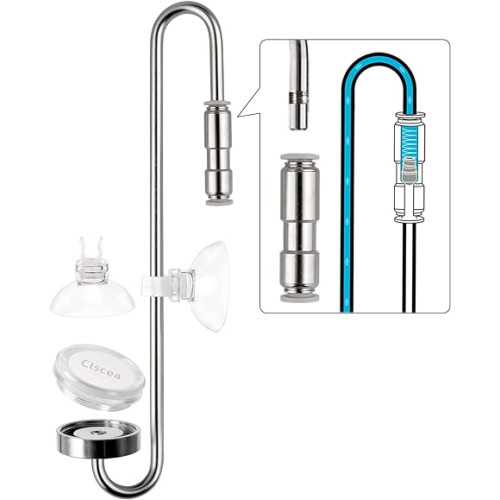 Clscea 수조용 길이20cm(소지름) CO2 디퓨저 스테인레스제 U자 CO2확산기 플레이트 교환 가능 전체 길이 20cm (작은 지름)