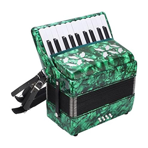 BTER Accordion, 22 Keys 8 Bass Exquisite Celluloid Piano Accordion with Adjustable Straps, International Standard Professional Tuning Musical Instrument for Beginners Adults Stage Performance(Green)