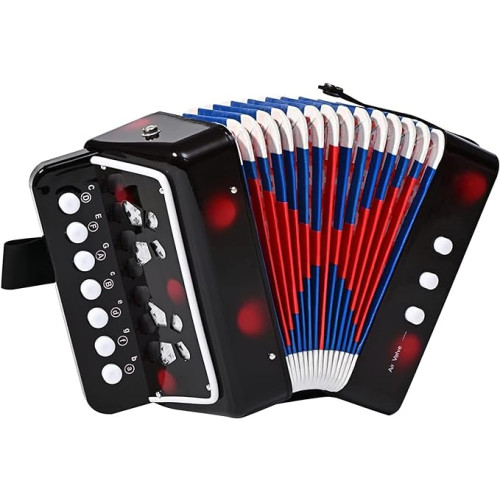 AIMEIS Kids Accordion 10 keys Button Accordian Musical Instrument Accordions Gifts for Beginners (Black)