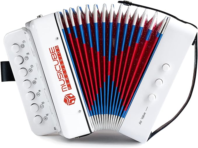 MUSICUBE Kids Accordion Instrument Toys 10 Keys Button Small Accordion for Boys & Girls Educational Musical Instrument Toys Christmas Gift Choice (WHITE)