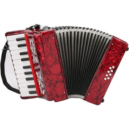 Beginner Accordion, 22 Key 8 Bass Professional Accordion with Adjustable Shoulder Strap Piano Accordion Instruments for Music Performance Children Practice (Red)