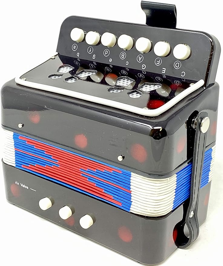 7 Keys 2 Bass Accordion Kids Accordion Toy Solo Ensemble Instrument Musical Educational Instrument for Early Childhood Teaching (Black)
