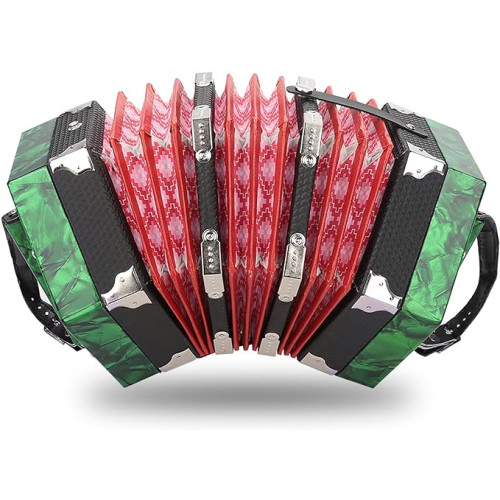 Gaeirt Professional Concertina, 20 Buttons Accordion with Strap and Carrying Bag Beginner Musical Instrument for Daily Practice Stage Performance(Green), Gaeirtgp4ty3d1wx4925-03