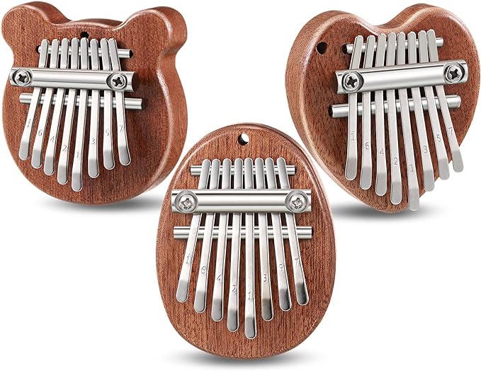 3 Pack Mini Thumb Piano with 8 Key Finger Portable Pocket Kalimba Cute Heart Oval Bear Small Hand for Kid Adult Christmas Musical Gifts Ready In Tune Version
