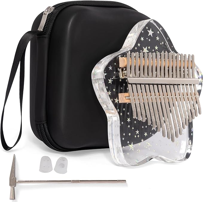 Cute Kalimba Thumb Piano 17 Keys-Star Crystal Acrylic Finger Piano-Portable Mbira Musical Instruments Christmas Gift with Tune Hammer and Study Instruction for Kids Adults Beginners