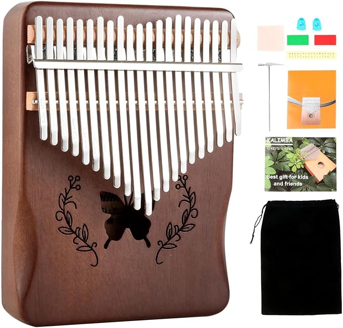 Kalimba Thumb Piano 21 Keys, Portable Mbira Finger Piano, Musical Instruments Gifts for Kids and Adults Beginners(Brown)