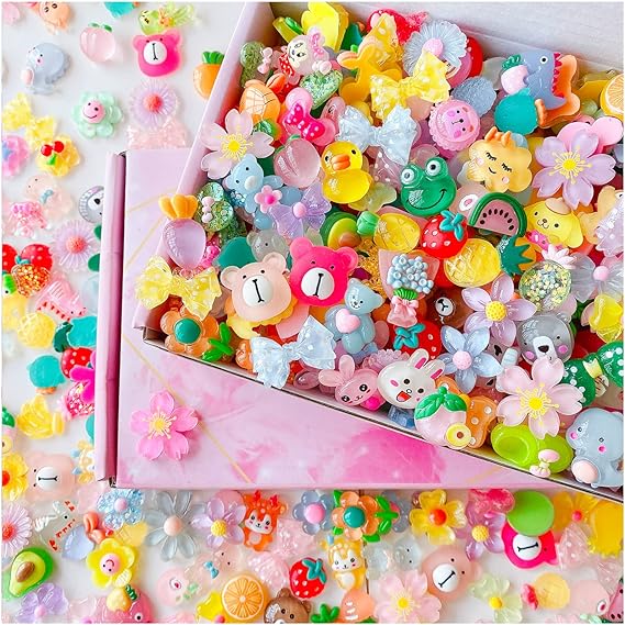 200 Pcs Scrapbooking Cute Set, Bright Bulk Mixed Resin Flatback Animal Ornament Supplies for DIY Craft Making (Bright)