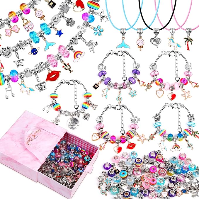 Mckanti 150 Pieces Charm Bracelet Making Kit for Girls, Bracelets Jewelry with Beads Charms Necklace DIY Crafts Gifts Set Teen Girls Kids Age 5-12