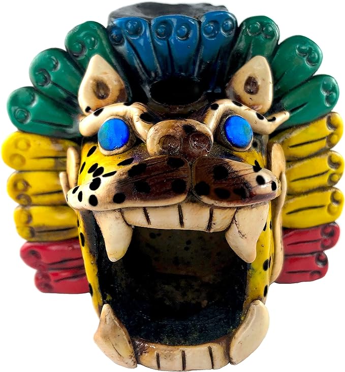 Aztec Death Whistle - Jaguar With Penacho Made in Mexico Special For Outdoors Activities & have fun. 125 DB (Assorted Colors)