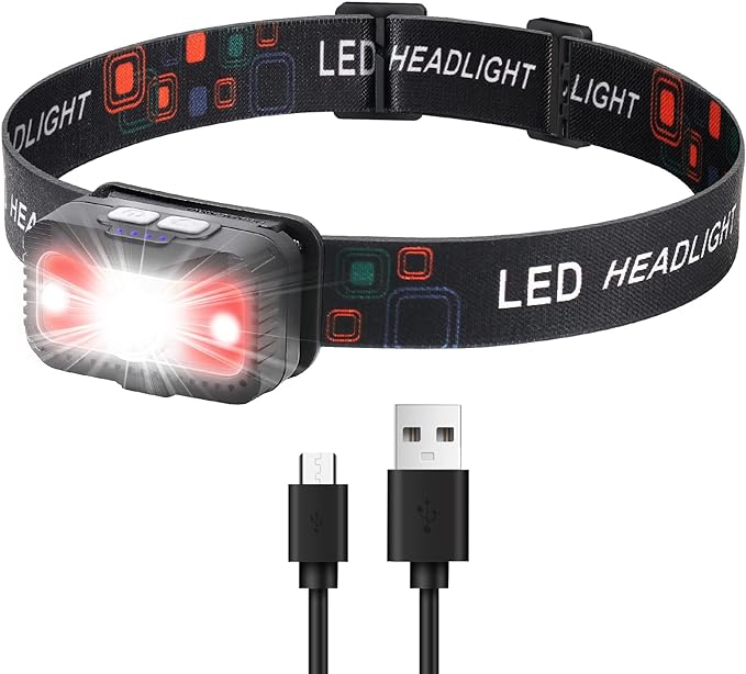 AMERTEER 헤드라이트 충전식 아웃도어용 LED 헤드램프 넥라이트 밝기 고휘도 센서기능 IP44방수 조깅 낚시 등산 작업 방재 1000mAh 정전 대책