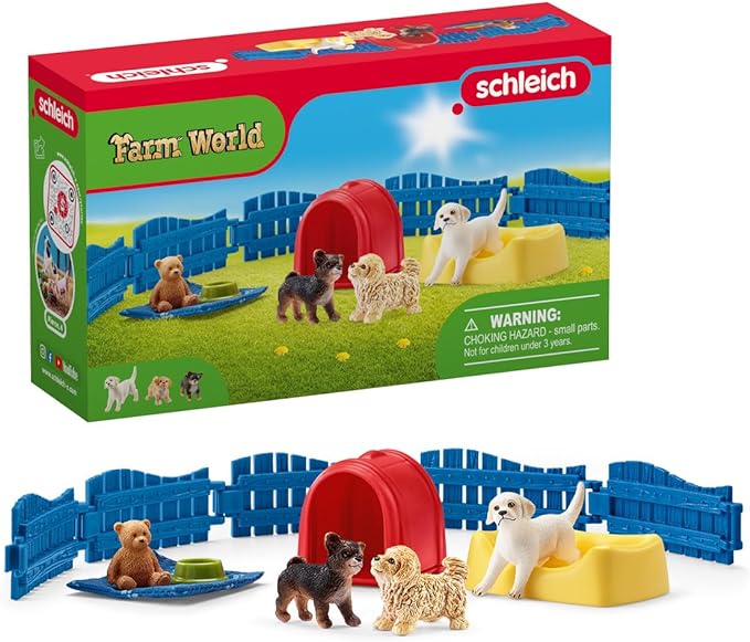 Schleich Farm World, Animal Toys for Boys and Girls Ages 3-8, 13-Piece Playset, Puppy Pen