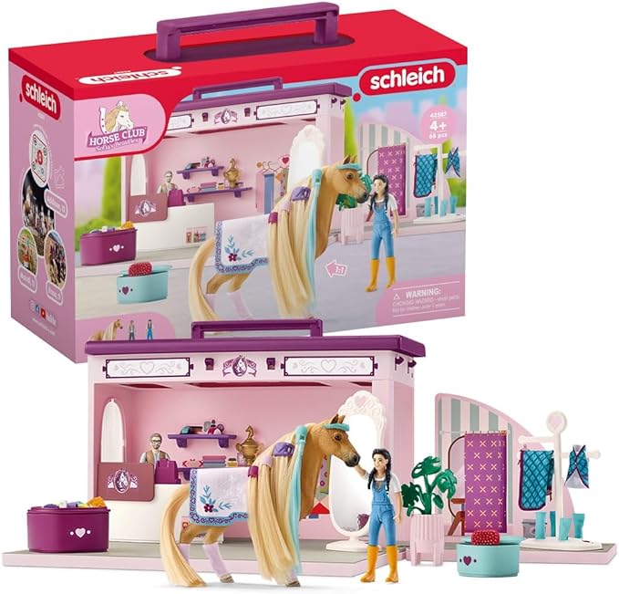 Schleich Horse Club Sofia's Beauties Horse Pop-Up Boutique with Hair Brushing Accessories and Figurines - 25-Piece Brushable Hair Pop-up Horse Salon Boutique For Grooming Horses, Gift for Kids Ages 4+