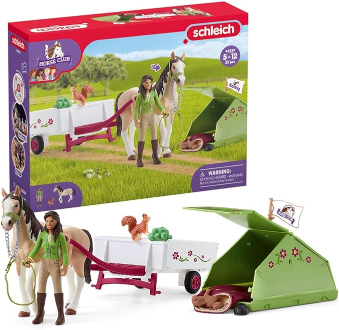 Schleich Horse Club, Horse Toys for Girls and Boys, Sarah's Camping Adventure Horse Set with Horse Toy, 12 Pieces, Ages 5+