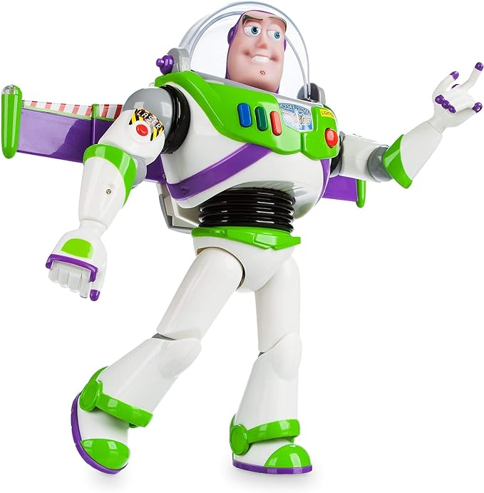 Disney Store Official Buzz Lightyear Interactive Talking Action Figure from Toy Story, 11 inch, Features 10+ English Phrases, Interacts with Other Figures and Toys, Light-Beam Features, Ages 3+