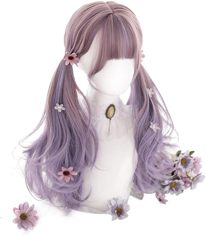 하라주쿠풍 GAL계열 내열위그 세미나롱 코스프레 파티 롤리타 lolita풍 일상 퍼플 그라데이션 가발 wig