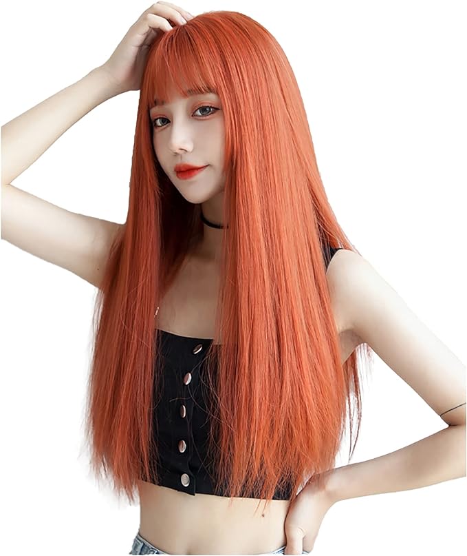 가발 롱 스트레이트 풀가발 자연 코스프레 톡톡 작은 얼굴 인기 내열 wig 하라주쿠 계열 패션 네트/빗달린 오렌지