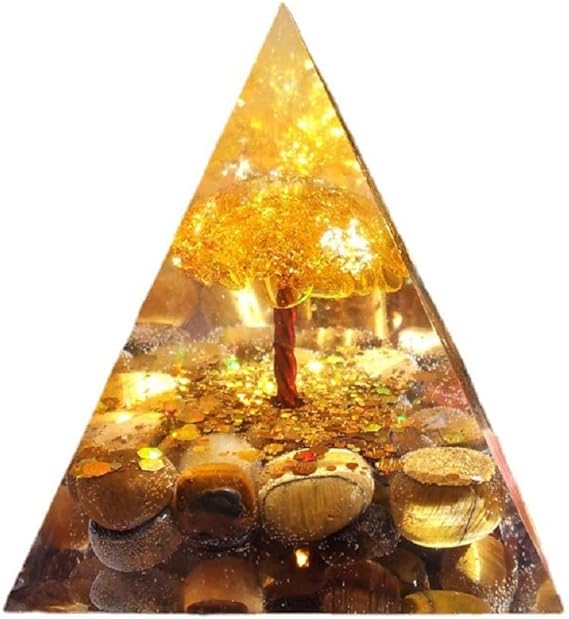 올리고나이트 피라미드 60x60mm 천연석 칠 개의 차크라 파워스톤 장식물 정화 수정 에너지 연애운 결혼운 인간관계 대인운 업무운 사업운 금운마제 orgonite pyramid 생명의 나무 타이거 아이 시트린