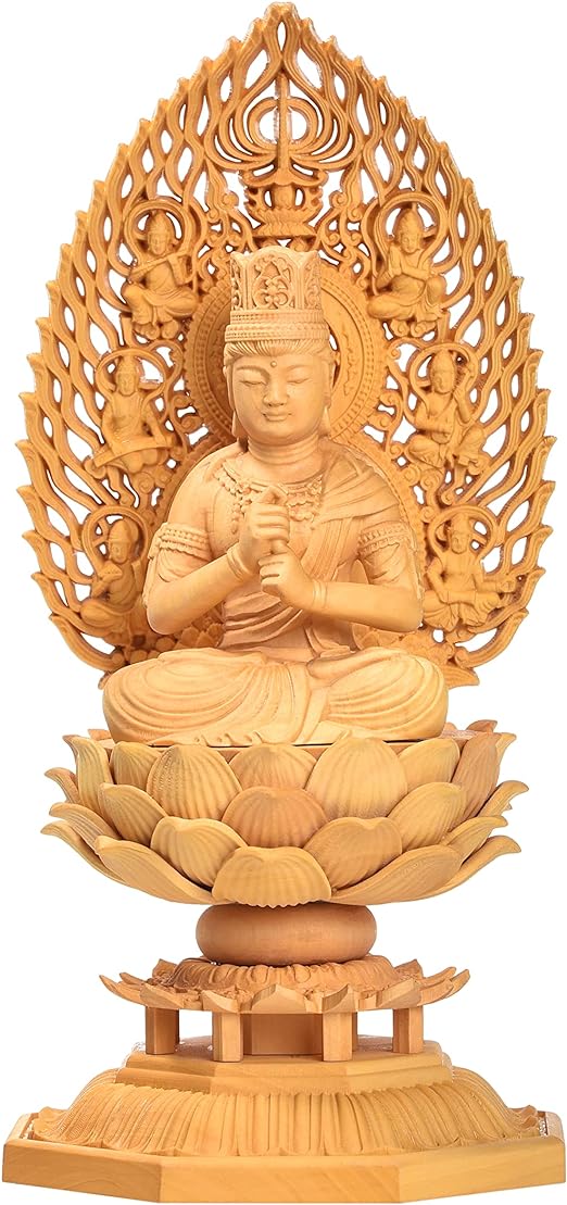 번루 예조 대일여래 불상 진언종 불단 불상 목각 츠게 식목 비천광배연화대좌 미년·신년 부적 본존(높이 17cm×폭 8.5cm×깊이 8.5cm) (원목)