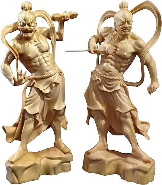 인왕 동상 장식물 금강역사 목각 히노키 불상 컬렉션 아형, 쌍형 2종 세트(Size:높이30cm)