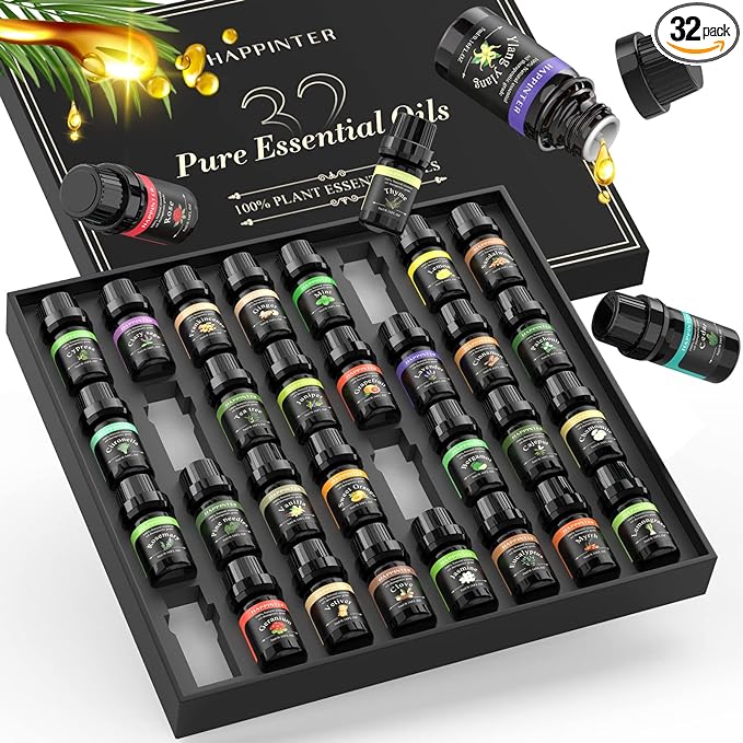 100% Pure Essential Oils Set, Aromatherapy for Diffusers,Humidifiers,Perfume,Long Lasting Aromas,Dropper Inset in Bottle,Lavender,Eucalyptus,Rosemary,Frankincense,Sandalwood