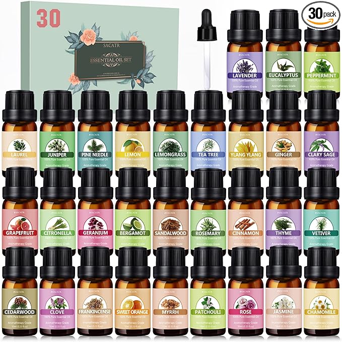 30 * 10ML Essential Oil Set - Oils 100% Natural Perfect for Diffuser,Humidifier, Aromatherapy, Massage, Skin, Hair Care,DIY