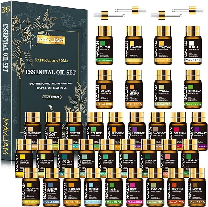 MAYJAM 35x5ML Essential Oil Gift Set, Pure Oils for Diffusers Massage, Fragrance Scented DIY Soap Candle Making