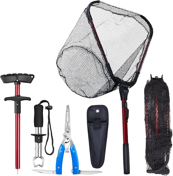 Bombrooster Fishing Landing Net, Pliers, Hook Remover, Fish Gripper Kit,Kayak Accessories for Fishermen