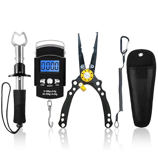 XBLACK Fishing Tool Kit Fishing Pliers Fish Gripper Fishing Scale Fish Grip Tools Set Saltwater Resistant Fishing Gear (Advanced Set - A)