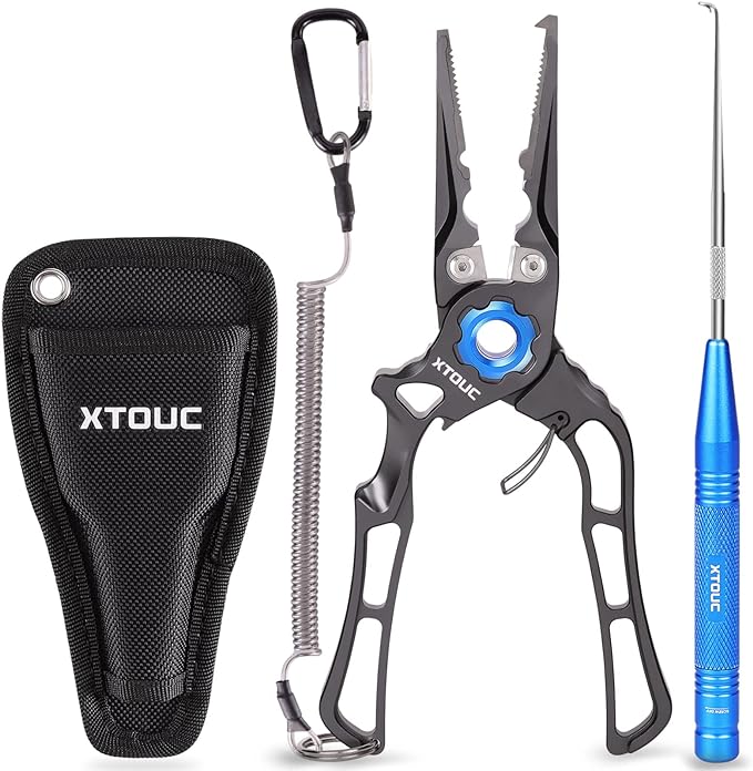 XTOUC , Saltwater Fishing Pliers Titanium Alloy Jaw, Fish Hook Quick Removal, Fishing Accessories and Equipment, Split Ring Tools, Fishing Tackle Kit, Fishing Gear for Gift