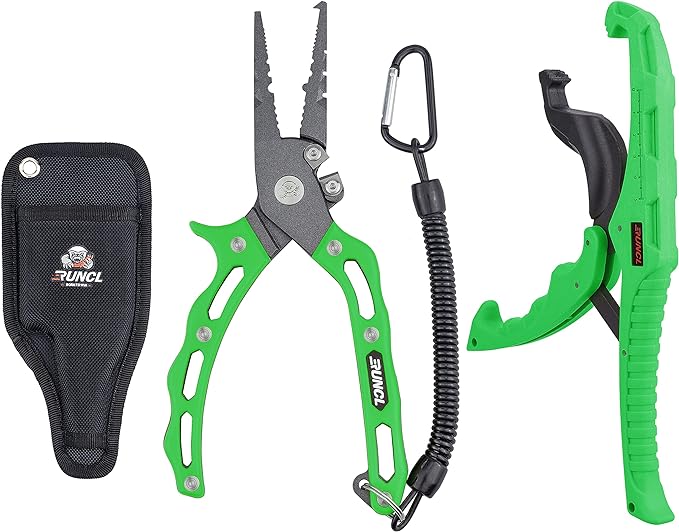 RUNCL Fishing Plier, Fish Lip Gripper Kit, Fishing Remover Extractor, Multi-Function Fishing Tools for Saltwater, Freshwater, Ice Fishing, Premium Fishing Gifts for Men