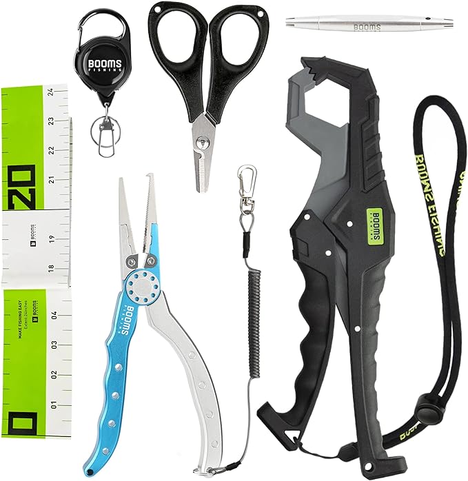 Booms Fishing TK6 6PCS Fishing Tools Set, 7.5” Aluminum Fishing Pliers and Fish Gripper Combo, Saltwater Fishing Accessories and Equipment, Great Fishing Gifts for Men