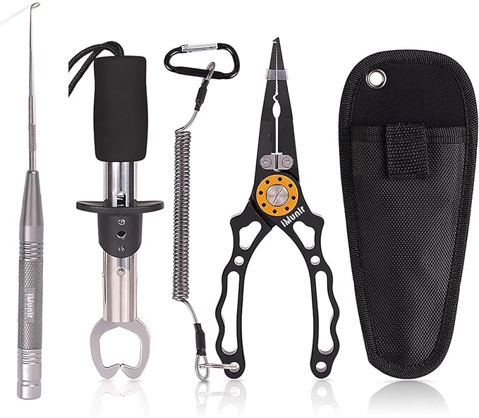 iMunir Fishing Pliers, Fish Lip Gripper, Muti-Function Fish Pliers, Fish Hook Remover, Fly Fishing Tools Set