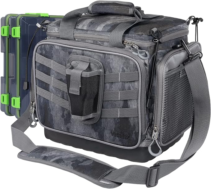 VISMIX Fishing Tackle Bag- Bag Large Water-Resistant Storage with 2pcs 3600 Tray Boxes and Rod Holder