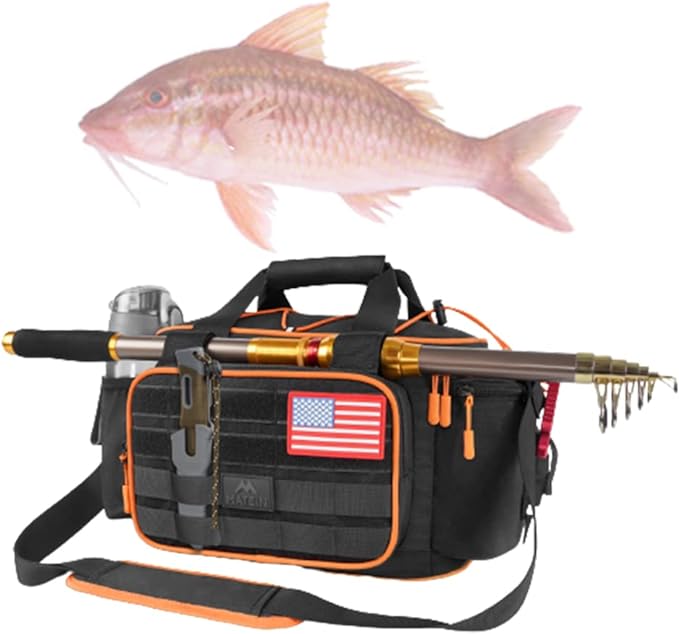 Tackle Bag with Cooler & Rod Holder, Fishing Gifts for Men Unique, Saltwater Resistant Waterproof Fishing Tackle Storage Carrying Case with Shoulder Strap for for Trays and Fish Gear, Black
