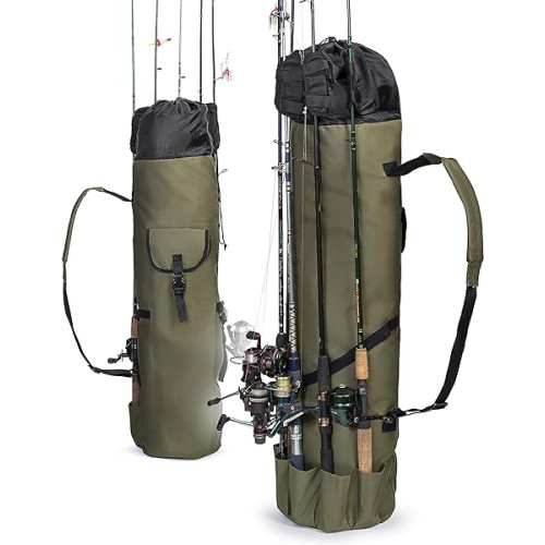 Besti Fishing Rod Organizer Bag (Portable) Shoulder Carry Home and Travel Storage | Professional Reel, Tackle, and Equipment Organization | Heavy-Duty, Water-Resistant (khaki green)