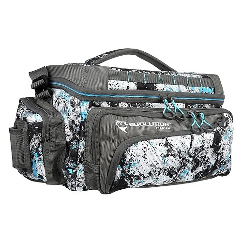 Evolution Fishing Largemouth 3700 Tackle Bag - 19 in, Water Camouflage, Outdoor Carry w/ 3 Trays, Plier Holster, Box Storage…